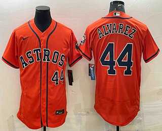 Mens Houston Astros #44 Yordan Alvarez Number Orange Stitched MLB Flex Base Nike Jersey
